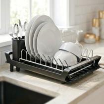 Escorredor de Pratos Preto Mimo Style com Bandeja Expansível e Organizador de Talheres Escorredor de Pratos Preto Mimo Style com Bandeja Expansível e Organizador de Talheres