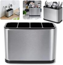 Escorredor de Talher Organizador Utensílios Armazenamento Inox Suporte Dreno Inox 4 Divisorias Escorredor de Talher Organizador Utensílios Armazenamento Inox Suporte Dreno Inox 4 Divisorias