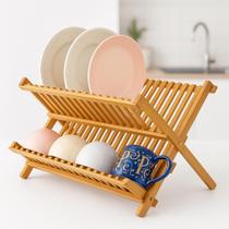Escorredor Dobrável de Louças Bambu Natural Para Pia Bancada Compacto 2 Níveis 14 Divisorias Escorredor Dobrável de Louças Bambu Natural Para Pia Bancada Compacto 2 Níveis 14 Divisorias