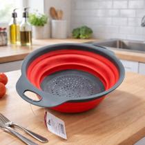 Escorredor Dobrável Retrátil 24 Cm Silicone Para Lavar Escorrer Massas Legumes Frutas Compacto Cozinha Pegador Lateral