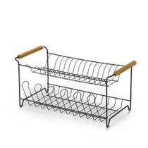 Escorredor Duplo Com Porta Talher Aço Preto - Arthi