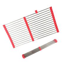 Escorredor Esteira Extensivo Inox Silicone Pia Cozinha Panela Prato Utensilio Dobravel Pratico Multiuso Compacto