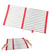 Escorredor Esteira Silicone Inox Extensivo Cuba Pia Cozinha Panela Prato Utensilio Pratico Multiuso Compacto Dobravel