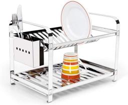 Escorredor Inox 16 Pratos Com Porta Talher Em Inox Mak Inox