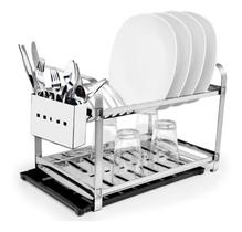 Escorredor Inox 16 Pratos Porta Talher Inox Bandeja Coletora Preta