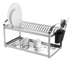 Escorredor Inox Louça 20 Pratos Porta Talheres Plástico Dinox