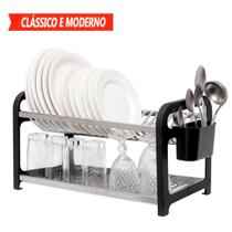 Escorredor Inox Preto c/ Porta Talheres Nuova Casa