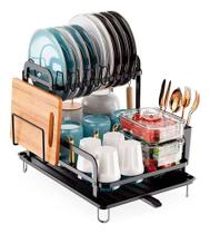 Escorredor Louça Grande Duplo Metal Preto Bandeja Tira Agua Escorredor Louça Grande Duplo Metal Preto Bandeja Tira Agua