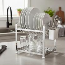 Escorredor Louça Inox 12 Pratos Montado Branco com Porta Talher Cozinha Organizador Pia