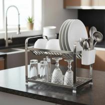 Escorredor Louça Inox 16 Pratos Montado Branco com Porta Talher Cozinha Organizador Pia