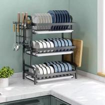 Escorredor Louças 3 Andares Organizador Cozinha Preta Rack Guarda Seca Agua Prato Talheres Suporte Escorredor Louças 3 Andares Organizador Cozinha Preta Rack Guarda Seca Agua Prato Talheres Suporte