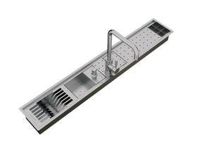 Escorredor Louças 7 Módulos Completo Sobrepor Calha Úmida Com Torneira Inox 118cm Escorredor Louças 7 Módulos Completo Sobrepor Calha Úmida Com Torneira Inox 118cm