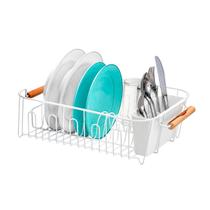 Escorredor Louças Até 14 Pratos Pia Alça Bambu Metal Branco Escorredor Louças Até 14 Pratos Pia Alça Bambu Metal Branco