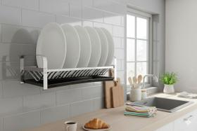 Escorredor Louças Cama Pia 20 Pratos Secadora de Bancada Inox Parede Com Bandeja