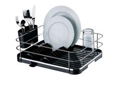 Escorredor Louças Com Porta Talheres Pratos Preto E Cromado