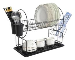 Escorredor Louças Duplo Rack Dois Andares Pratos Talheres Inox Preto Escorredor Louças Duplo Rack Dois Andares Pratos Talheres Inox Preto