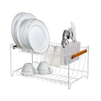 Escorredor Louças Pratos Duplo Pia Alça Bambu Metal Branco Escorredor Louças Pratos Duplo Pia Alça Bambu Metal Branco
