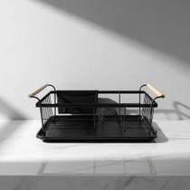 Escorredor Louças Rack Pratos Talheres Grande Inox Bambu Premium Preto Escorredor Louças Rack Pratos Talheres Grande Inox Bambu Premium Preto