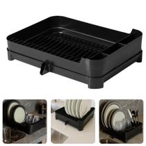 Escorredor Louças Secador Com Bico Direcionador Água Bandeja Removível Preto Cozinha Bancada - Paramount