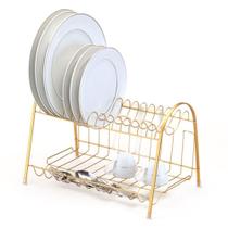Escorredor Max Duplo 14 pratos em Aço Galvanizado Dourado Fosco 39,7x25x26,2cm - Arthi