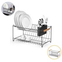 Escorredor Para 15 Pratos Louça Com Madeira Porta Copos Talher