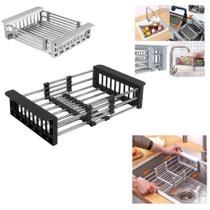 Escorredor Pia Inox Retratil Ajustavel Cozinha Louca Suporte Lavar Frutas Legumes Verduras Cesto