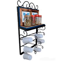 Escorredor Porta Copos para 12 Copos Ferro e Madeira Artesanal Rústico