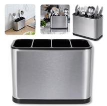 Escorredor Porta Talheres Pia Silver Inox Aço Inox Brilhante Portatil