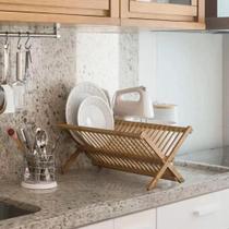 Escorredor Pratos Bambu Cozinha Casa Colher Rack Copo Taça Louça Talheres Suporte Dobrável Tampa