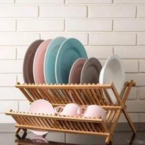 Escorredor Pratos Bambu Cozinha Casa Louça Talheres Suporte Dobrável Tampa Colher Rack Copo Taça