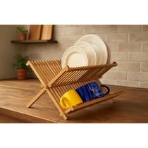 Escorredor Pratos Bambu Taça Casa Louça Talheres Suporte Cozinha Dobrável Tampa Colher Rack Copo