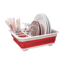 Escorredor Pratos Louça Silicone Dobrável Compacto Retrátil Vermelho - Loja Coisaria
