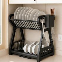 Escorredor Preto De Louça Cozinha Multiuso Pratos E Talheres