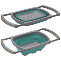 Escorredor Retangular Ajustável Retrátil Em Silicone Azul