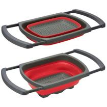 Escorredor Retangular Ajustável Retrátil Em Silicone Vermelho