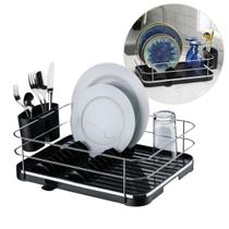 Escorredor Secador De Louça Cozinha Porta Pratos Talheres Preto E Cromado Escorredor Secador De Louça Cozinha Porta Pratos Talheres Preto E Cromado