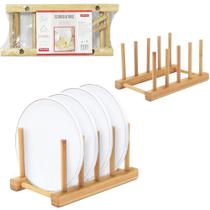 escorredor secador de pratos de bambu para 4 pratos