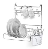 Escorredor / secador de pratos / talher / copo de parede aramado com porta talher branco Niquelart