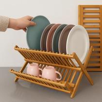 Escorredor Suporte Cozinha Dobrável Pratos Bambu Taça Casa Louça Talheres Tampa Colher Rack Copo