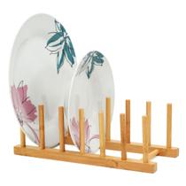 Escorredor Suporte Display Porta 6 Pratos Bambu