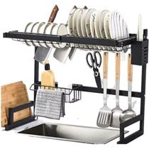 Escorredor Suspenso Sobre Pia 65cm Aço Inox Organizador de Cozinha com Porta Pratos e Talheres