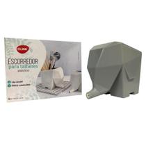 Escorredor Talheres Decorativo Cozinha Louça Elefante Cinza