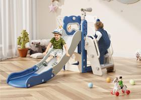 Escorrega Infantil Babytronic 6 em 1 - Azul e Cinza - Uso Interno/Externo