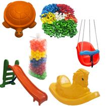 Escorregador Infantil 3 Degraus MÉDIO + Tanque Jabuti + Gangorra Cavalo + BALANÇO BB + 200 BOLAS + MULTIBLOCOS