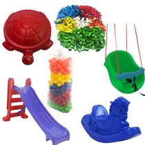Escorregador Infantil 3 Degraus MÉDIO + Tanque Jabuti + Gangorra Cavalo + BALANÇO BB + 200 BOLAS + MULTIBLOCOS Escorregador Infantil 3 Degraus MÉDIO + Tanque Jabuti + Gangorra Cavalo + BALANÇO BB + 200 BOLAS + MULTIBLOCOS