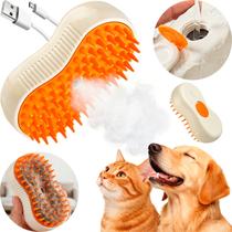 Escova a Vapor Pet 3 em 1 para Cães Gatos Elétrica Recarregável Massageia Remove e Tira Pelos