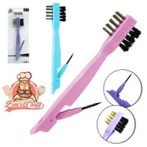 Escova Aco / Nylon Dupla Ponta Multiuso Cabo Plastico 3 Em 1 Escova Aco / Nylon Dupla Ponta Multiuso Cabo Plastico 3 Em 1