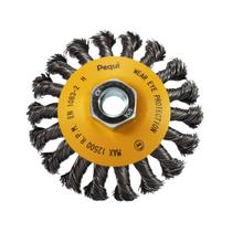 Escova Aço Temperado Cônica Trançada 4" 100mm 13mm 12500RPM Pequi