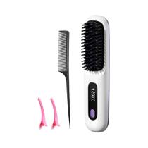Escova Alisadora De Cabelo Sem Fio LED Display De Temperatura Aquecimento Cerâmico Anti-queimadura
