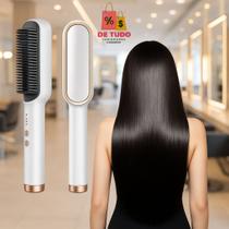 Escova Alisadora Pente Esquenta e Alisa Bivolt 5 em 1 Cerâmica Chapinha Modela Alinha e Anti-Frizz
